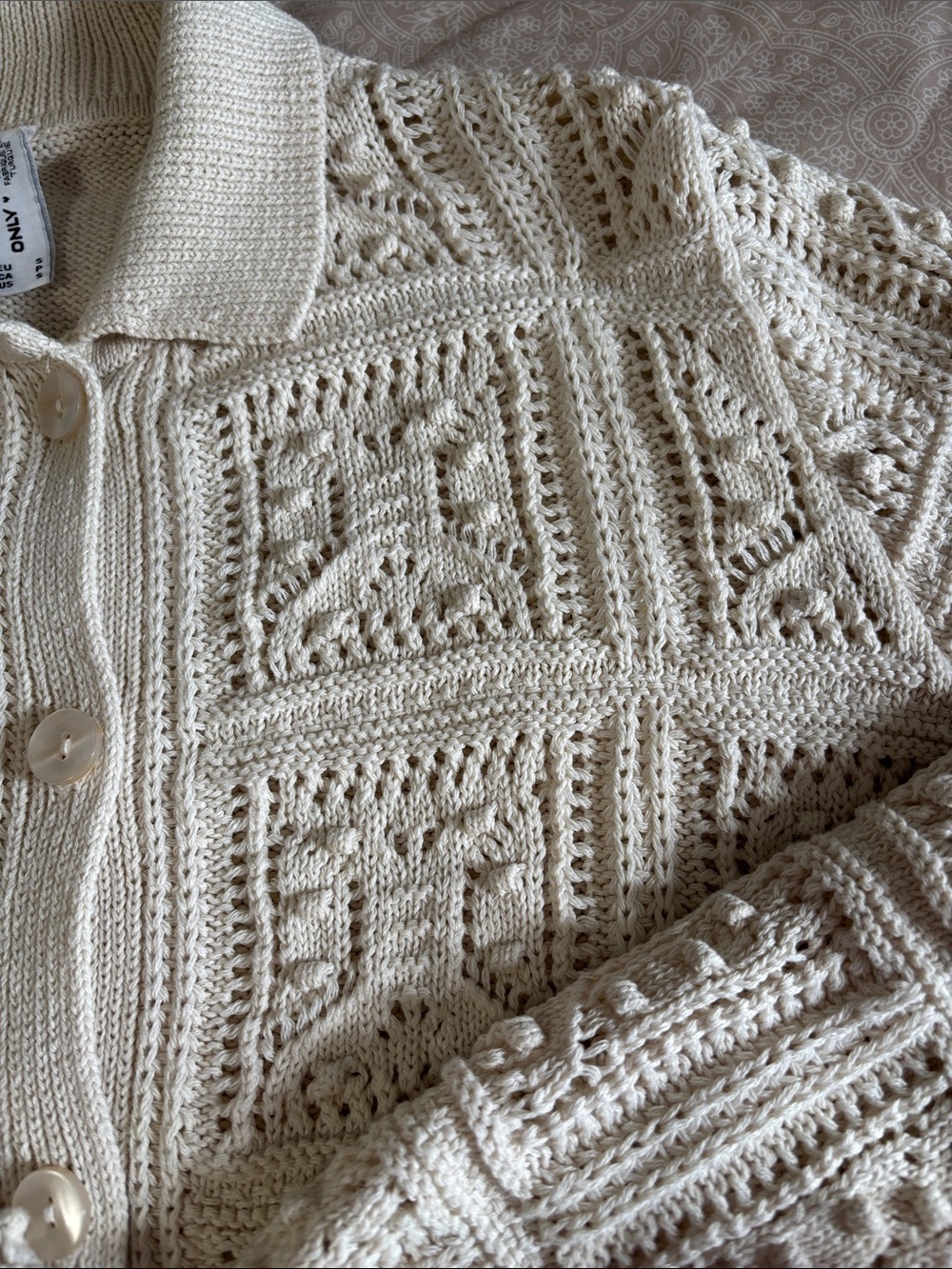 Only Cream Crochet Knit Button-Up Cardigan - Picture 3 of 6
